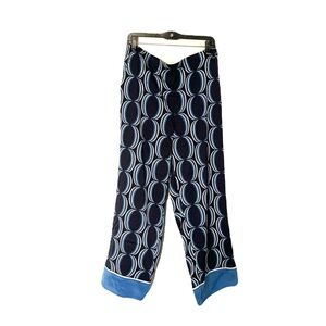 St. John Women’s Large Navy White Light Blue Patterned Cropped Silk Blend Pants